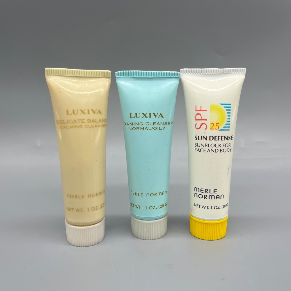Merle‎ Norman Luxiva Foaming & Delicate Balance Cleanser Sunblock Travel Lot NOS